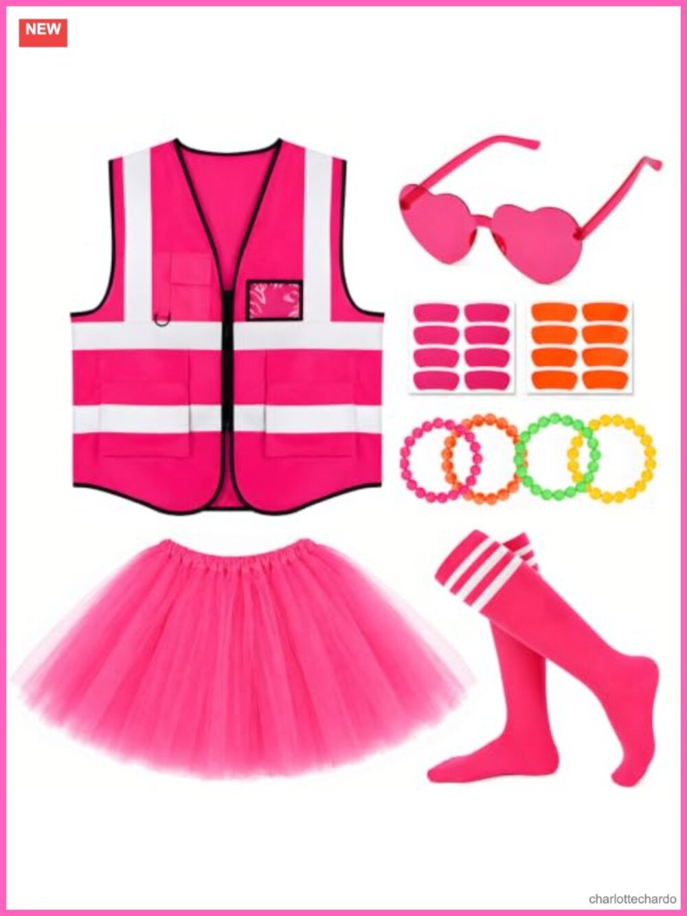 Neon Football Game Costume Set Reflective Vest Tutu Socks Glasses Women